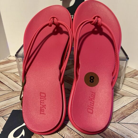 OluKai Aka Flip Flop Sandals Pink Plumeria Women’s 8 Beach Comfort Strappy Pool - Picture 4 of 7